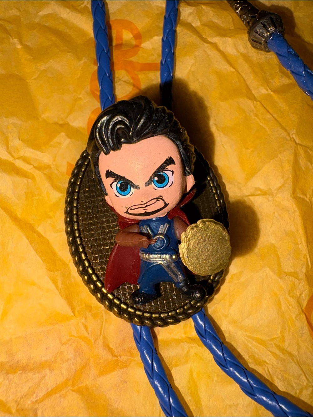 Blue Novelty Doctor-Style Bolo Tie with Character Emblem